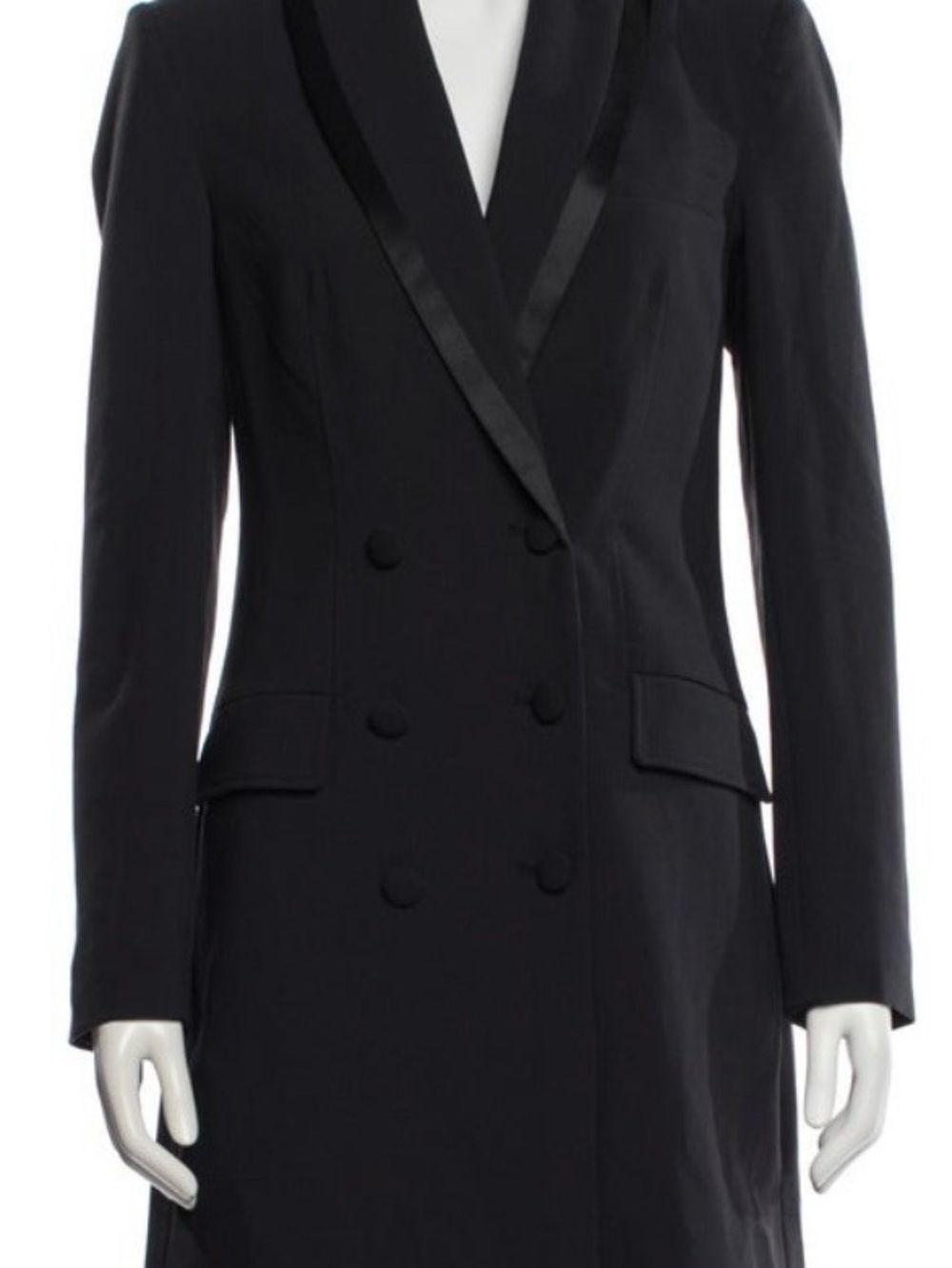 Jason Wu Black Satin-Trim Double-Breasted Blazer Coat